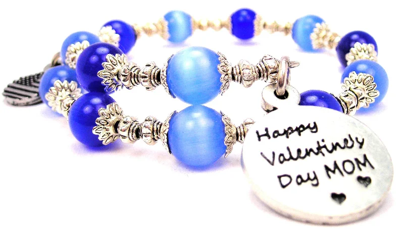 Happy Valentine's Day Mom Cat's Eye Beaded Wrap Bracelet