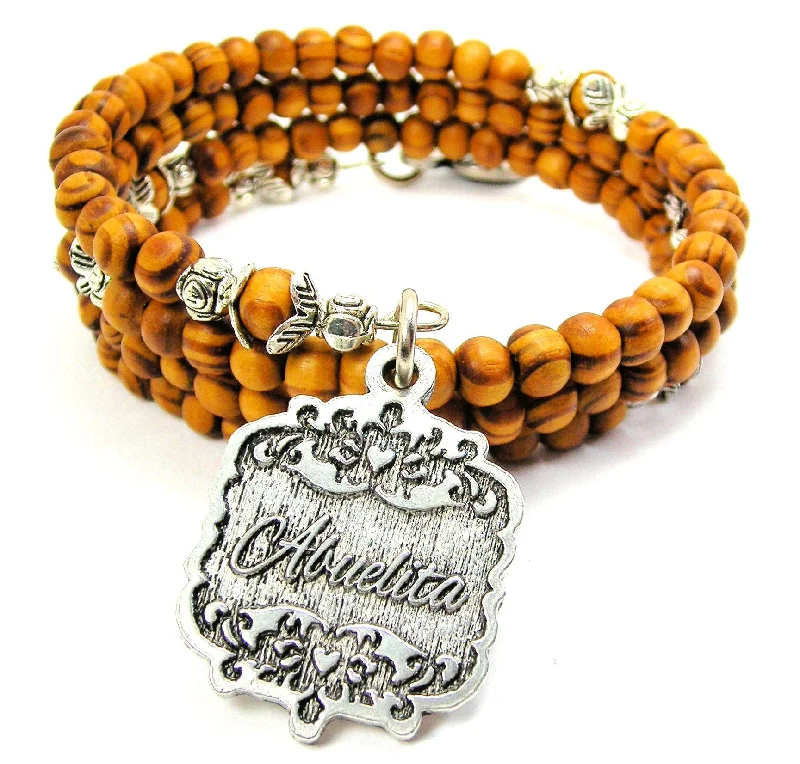 Abuelita Victorian Scroll Natural Wood Wrap Bracelet