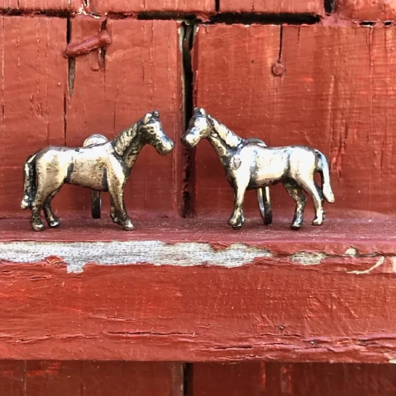 Vintage Solid Sterling Silver Horse Earrings Screw Back