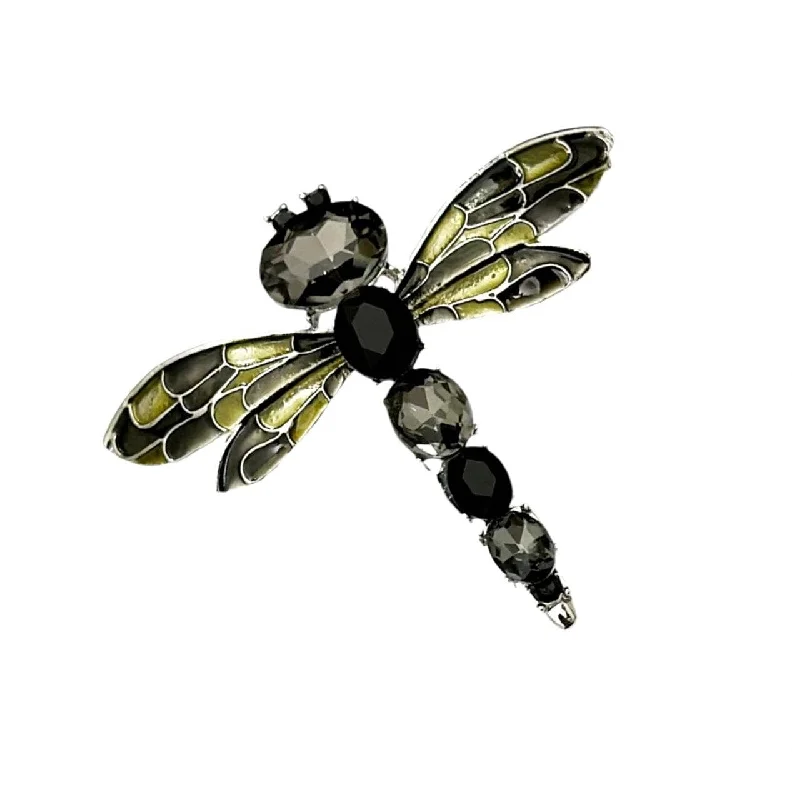 Black Color Crystal Dragonfly Metal Brooch