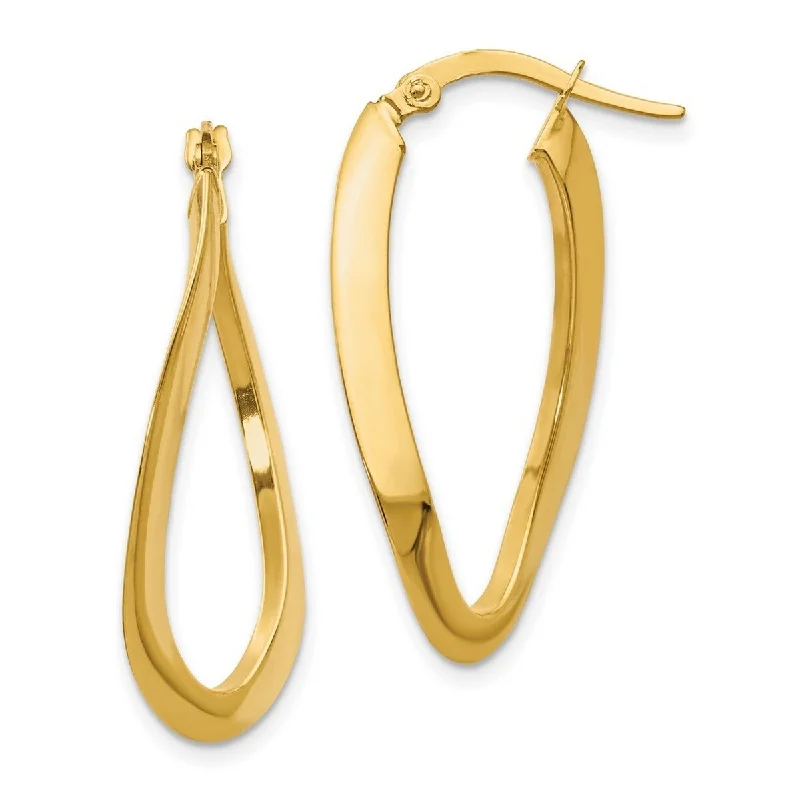 Curata 14k Yellow Gold Twisted Polished 33x1.6mm Oval Hinged Hoop Earrings