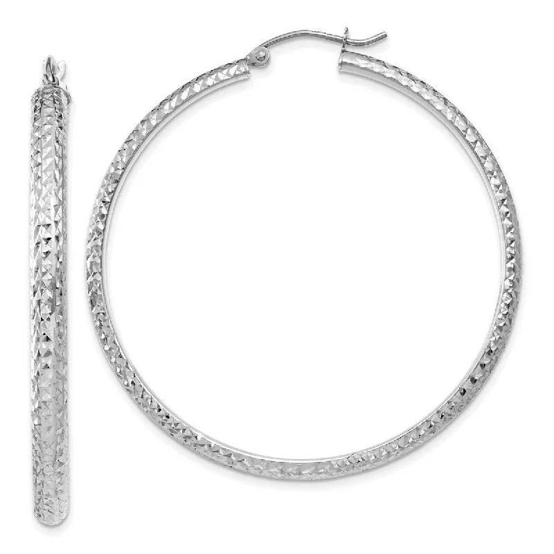 Curata 14k White Gold Sparkle Cut 3.5x46mm Hoop Earrings - 46mm long 3.5mm Thick