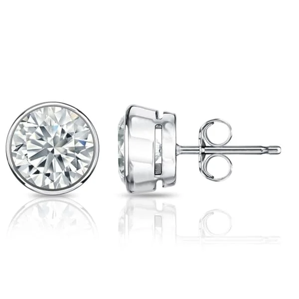 Auriya 14k Gold GIA Certified 3.20 ct. TDW Bezel Set Round Diamond Stud Earrings