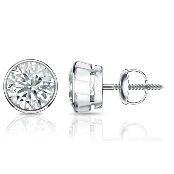 Auriya 14k Gold GIA Certified 3.50 carat TDW Bezel Set Round Diamond Stud Earrings