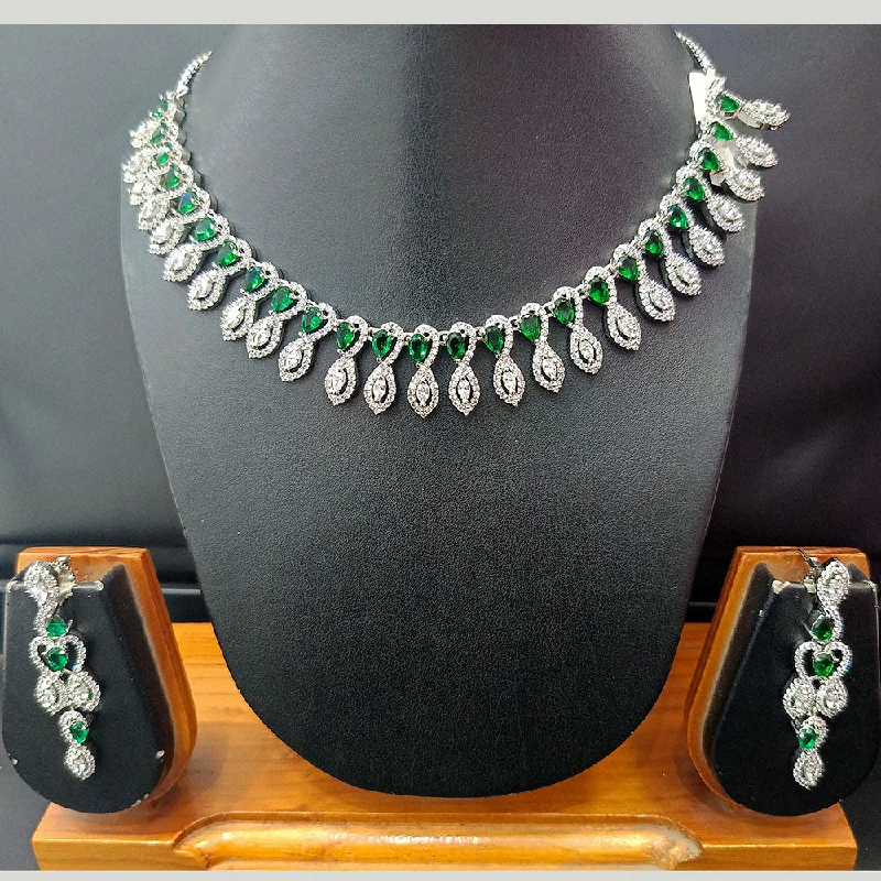 Jain Jewellers Silver Plated AD Necklace Set