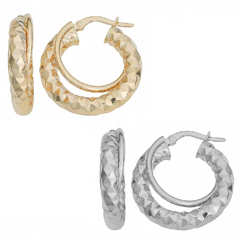 Fremada 10k Gold Diamond-cut Double Round Hoop Earrings (yellow or white)