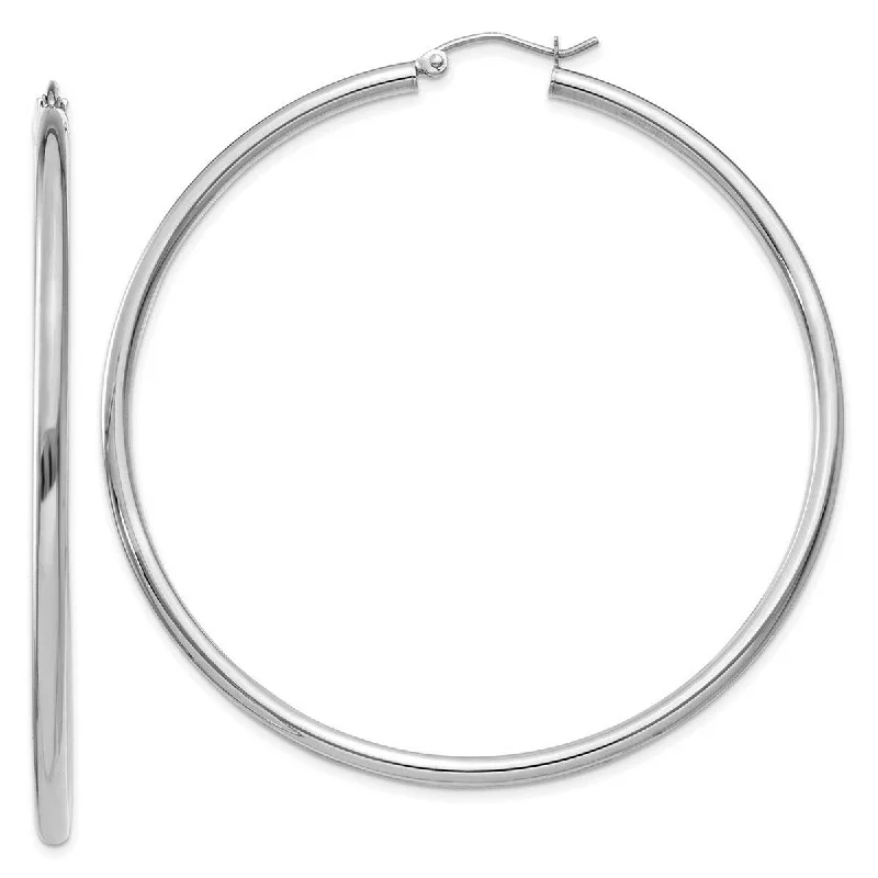 Curata 14k White Gold Polished 60x2.5mm Lightweight Round Hoop Earrings