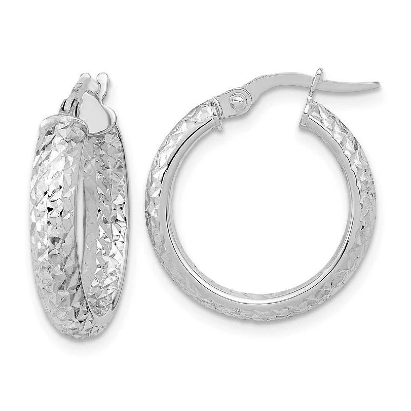 Curata 14k White Gold Polished and Sparkle Cut Inside And Out Fancy Hoop Earrings 20.79x19mm