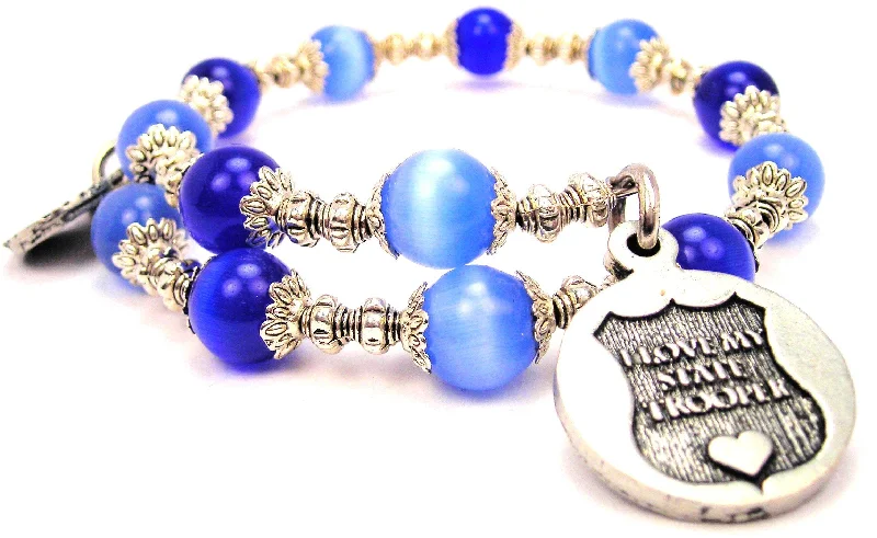 I Love My State Trooper Cat's Eye Beaded Wrap Bracelet