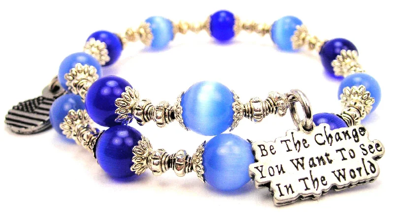 Be The Change You Want To See In The World Cat's Eye Beaded Wrap Bracelet