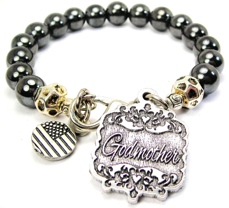 Godmother Victorian Scroll Hematite Glass Bracelet