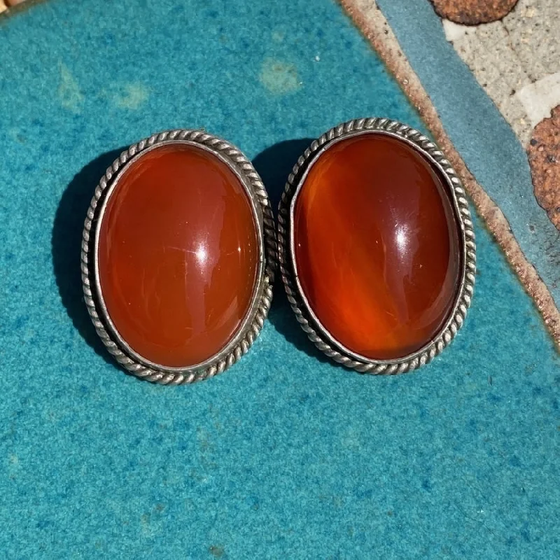 Vibrant Red Sardonyx Earrings in Sterling Silver Clip-on