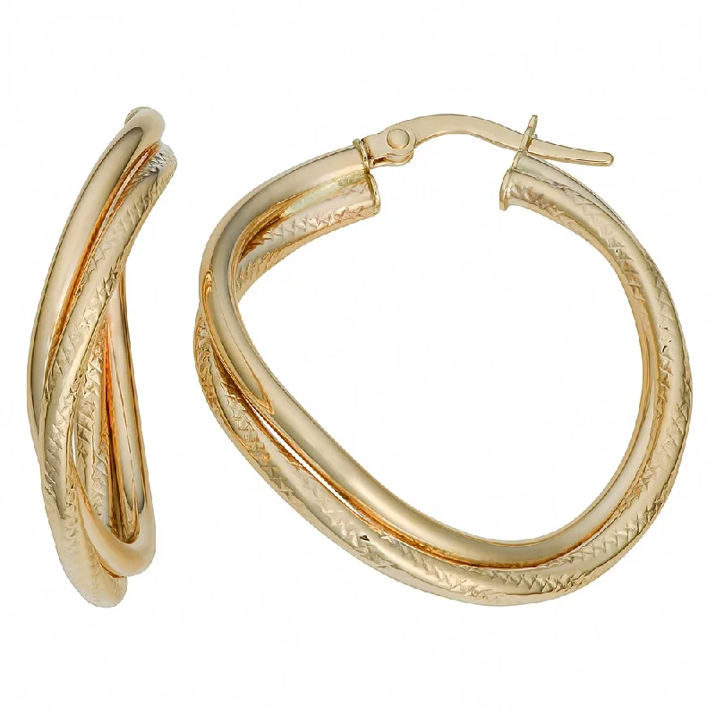 Fremada Italian 14k Yellow Gold Wavy Double Hoop Earrings