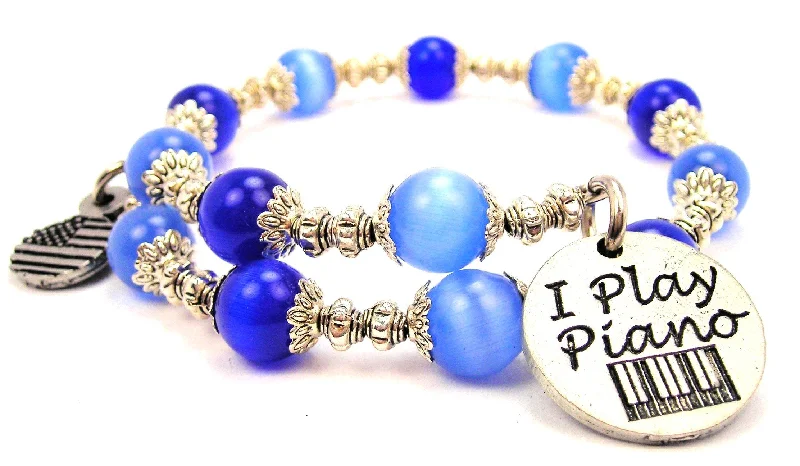 I Play Piano Cat's Eye Beaded Wrap Bracelet