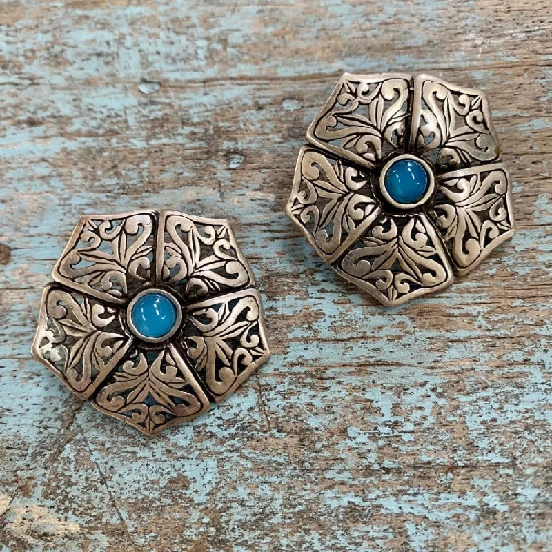 Vintage Sterling Silver Openwork Flower Pierced Earrings