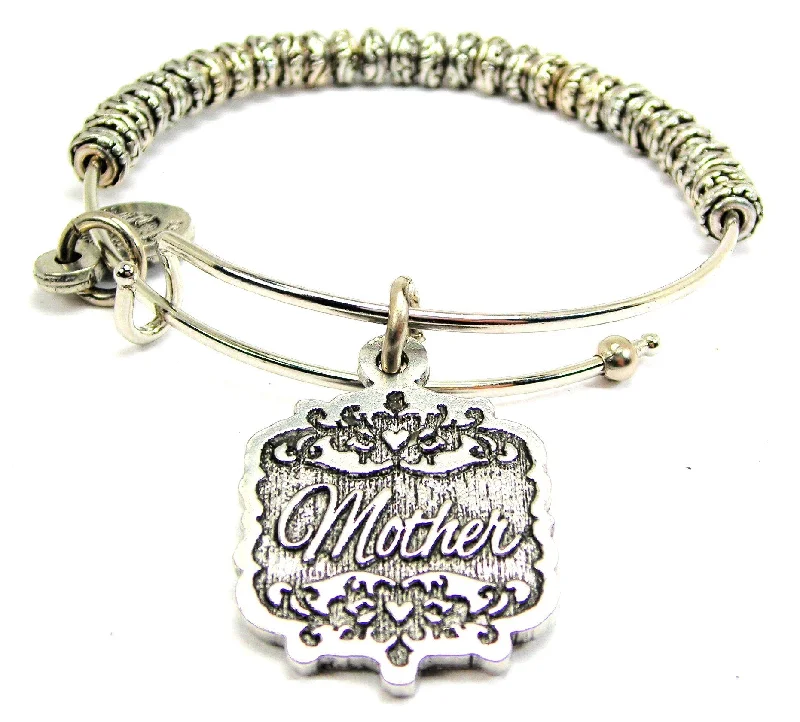 Mother Victorian Scroll Metal Beaded Bracelet