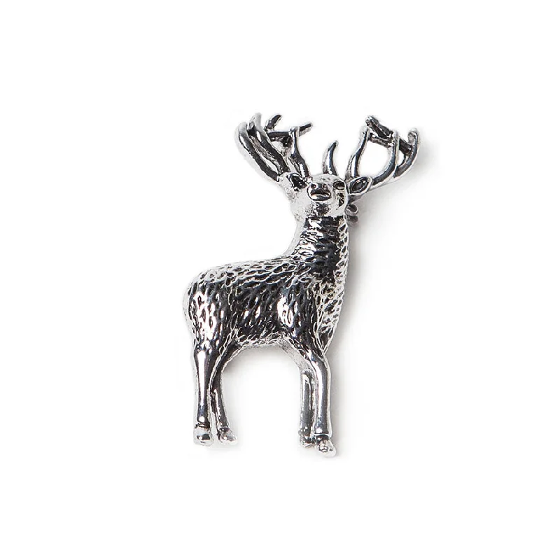 Antique Silver Finish Stag Brooch