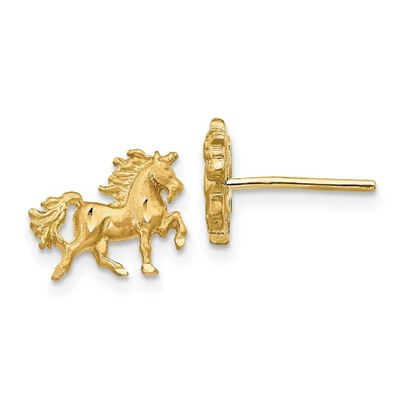 Curata 14k Satin Diamond-Cut Unicorn Post Earrings (10mmx8mm)