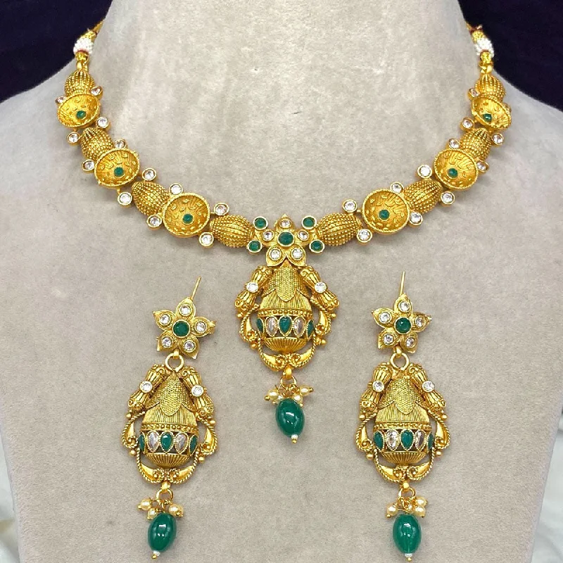 Amoliya Jewels Gold Plated Pota Stone Necklace Set