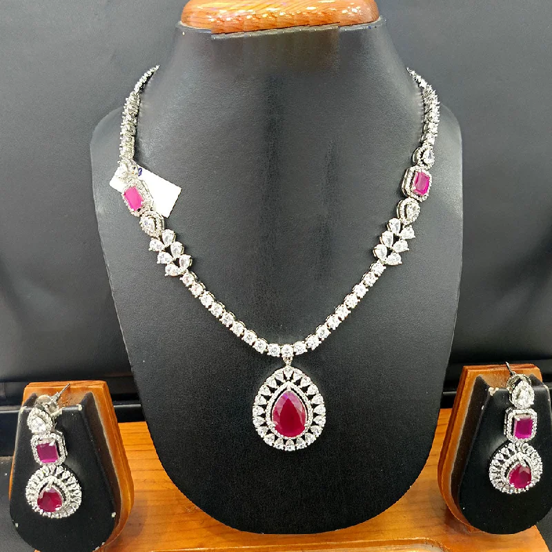 Jain Jewellers Silver Plated AD Necklace Set