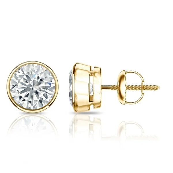 Auriya 3 1/2ctw Round Diamond Stud Earrings Bezel-set 18k Gold - GIA Certified