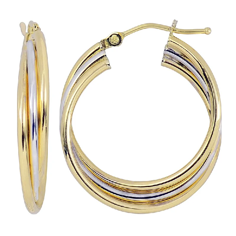 Fremada Italian 14k Two-tone Gold High Polish Overlapping Triple Hoop Earrings