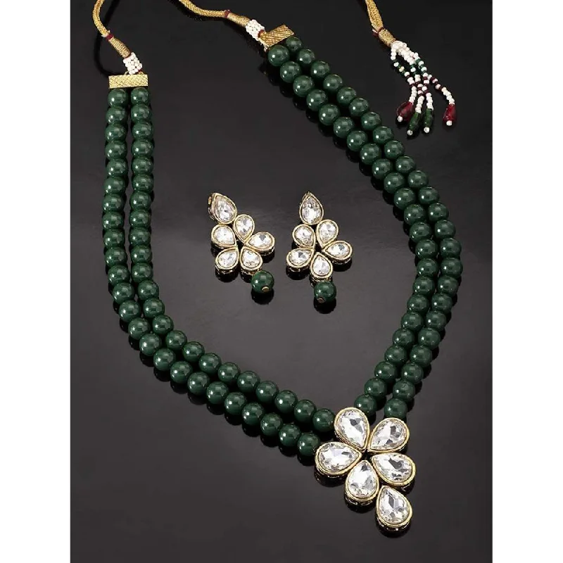 Etnico Gold Plated Traditional Kundan & Pearl Studded Necklace Jewellery Set For Women (ML311G)