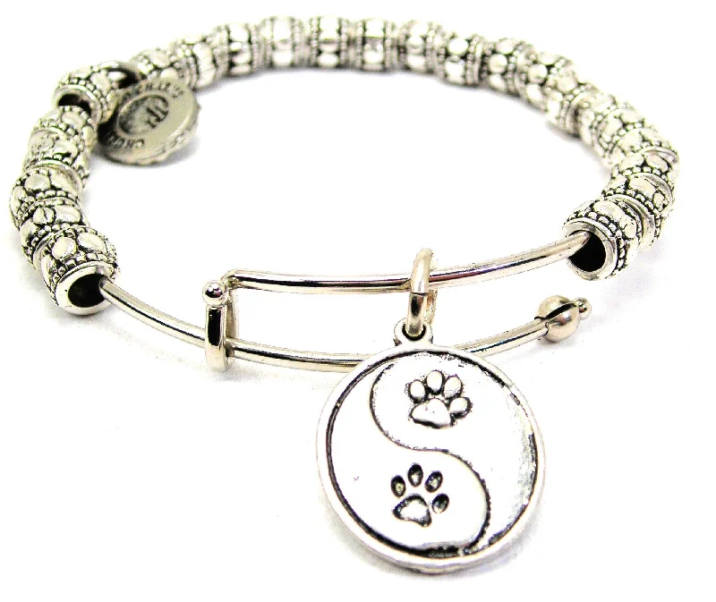 Yin Yang Paw Prints Metal Beaded Bracelet