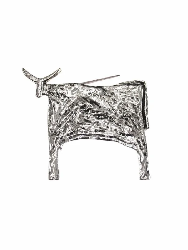 Hot Tomato Naïve Folk Art Steer Brooch in Silver