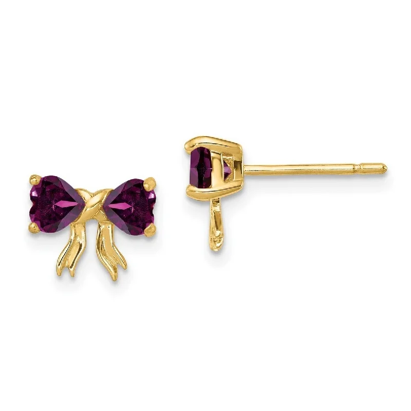 Curata 14k Yellow Gold Polished Rhodolite Bow Post Earrings - 7.5x9mm