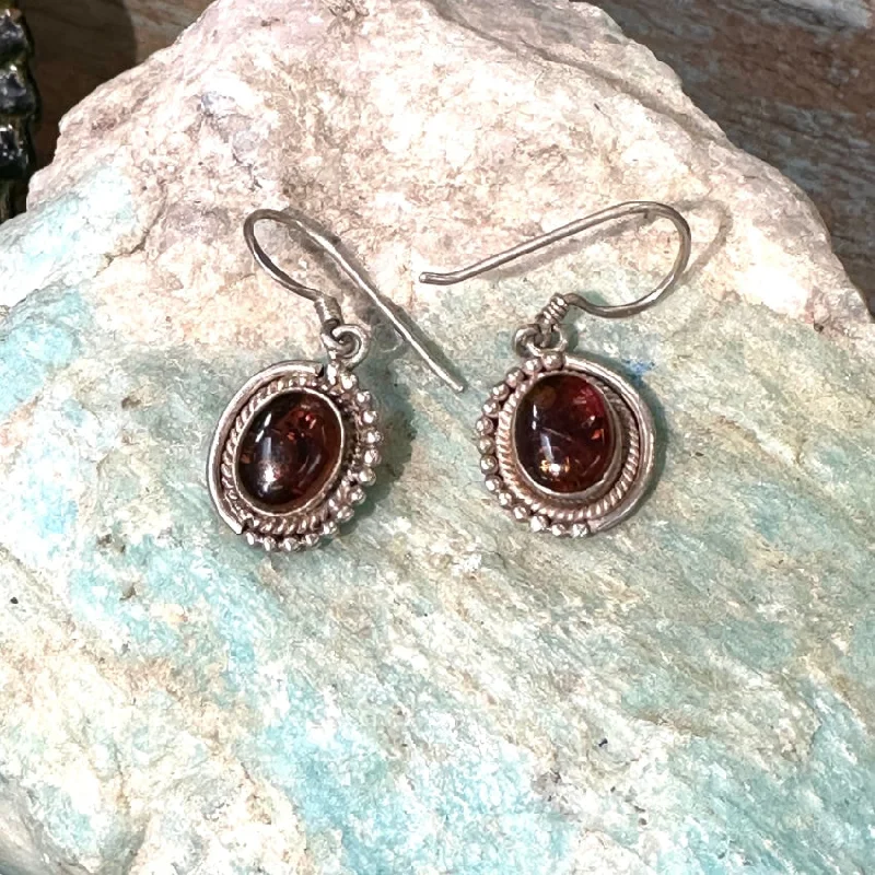 Vintage Sterling Silver Amber Pierced Earrings