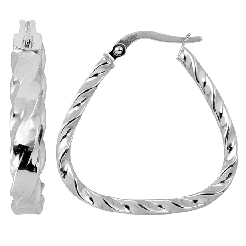 Fremada 10k White Gold Twist Design Triangular Hoop Earrings