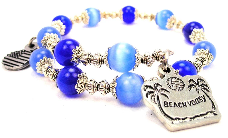 Beach Volleyball Cat's Eye Beaded Wrap Bracelet