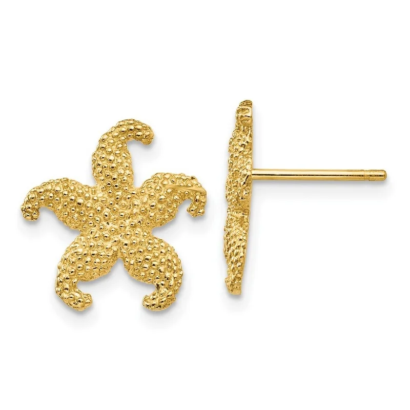 Curata 10k Yellow Gold Nautical Starfish Post Earrings - 13.58x12.82mm