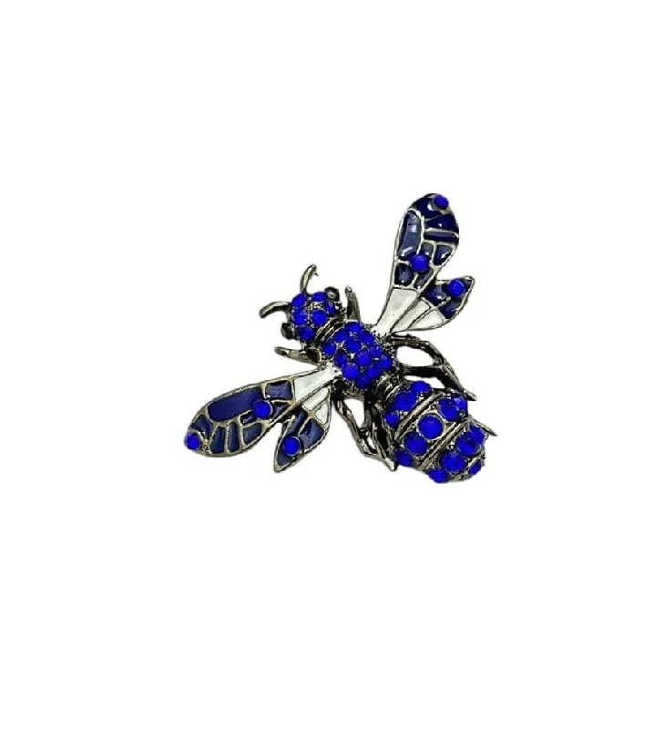 Blue Bee Shaped Metal Brooch