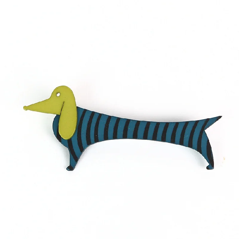 Lene Lundberg Acrylic Teal/Green Dachshund Brooch