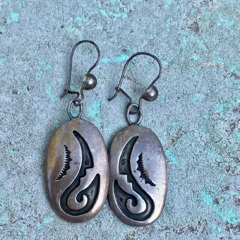 Southwestern Solid Sterling Silver Overlay Earrings