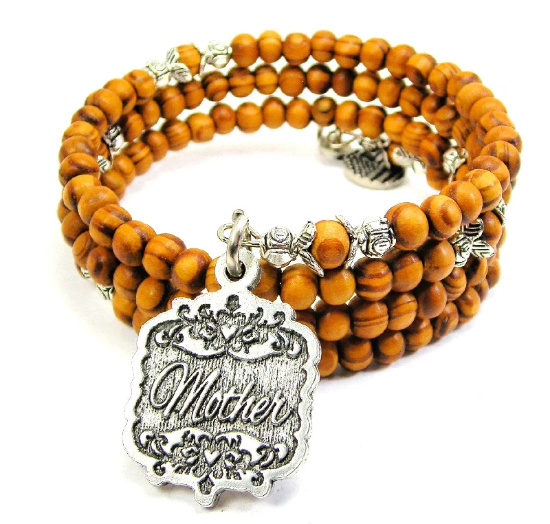 Mother Victorian Scroll Natural Wood Wrap Bracelet