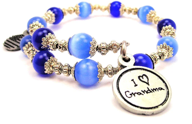 I Love Grandma Cat's Eye Beaded Wrap Bracelet