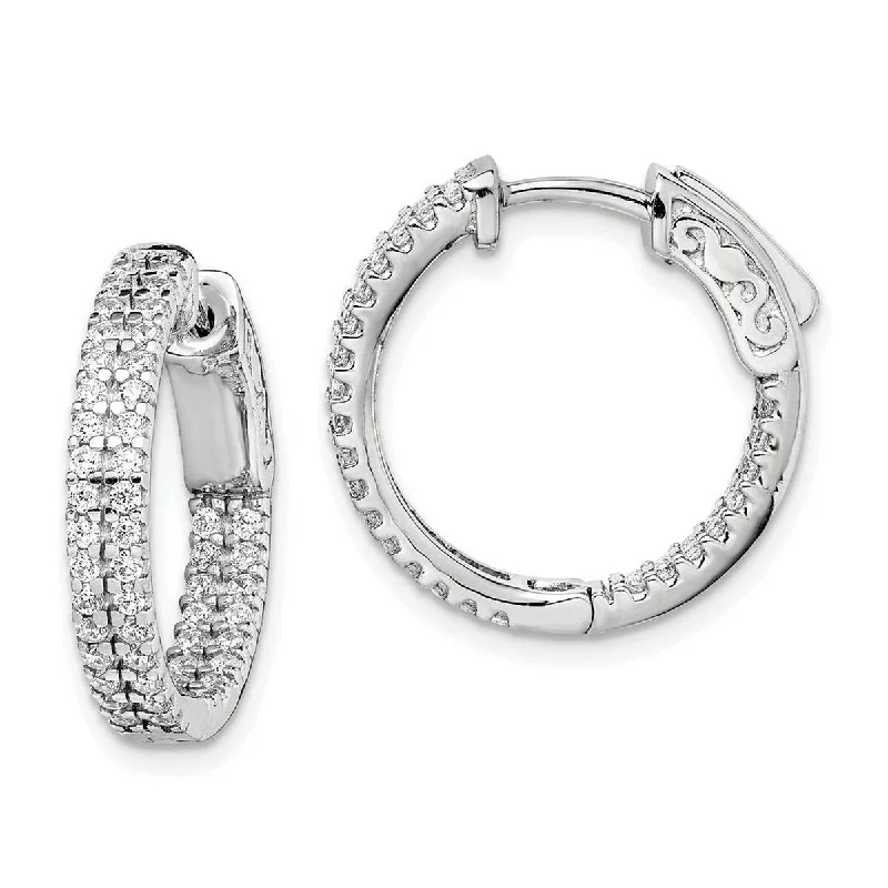 Curata 925 Sterling Silver Polished Hinged hoop .8 inch diameter CZ Cubic Zirconia Hoop Earrings -