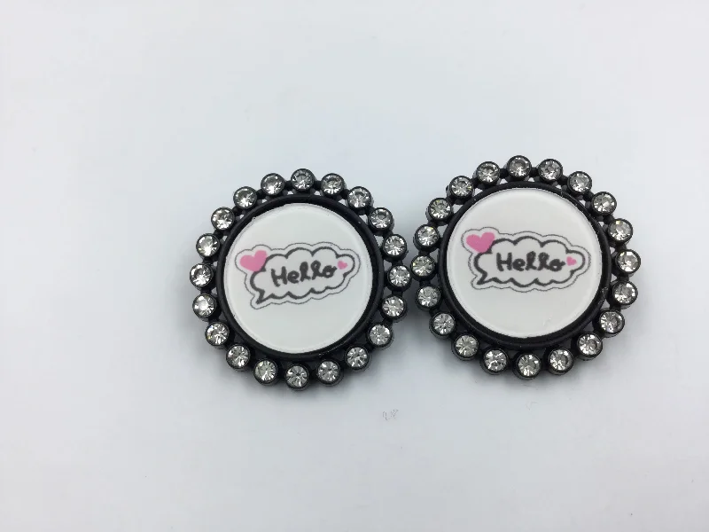 Hello Round Shape White And Black Brooch