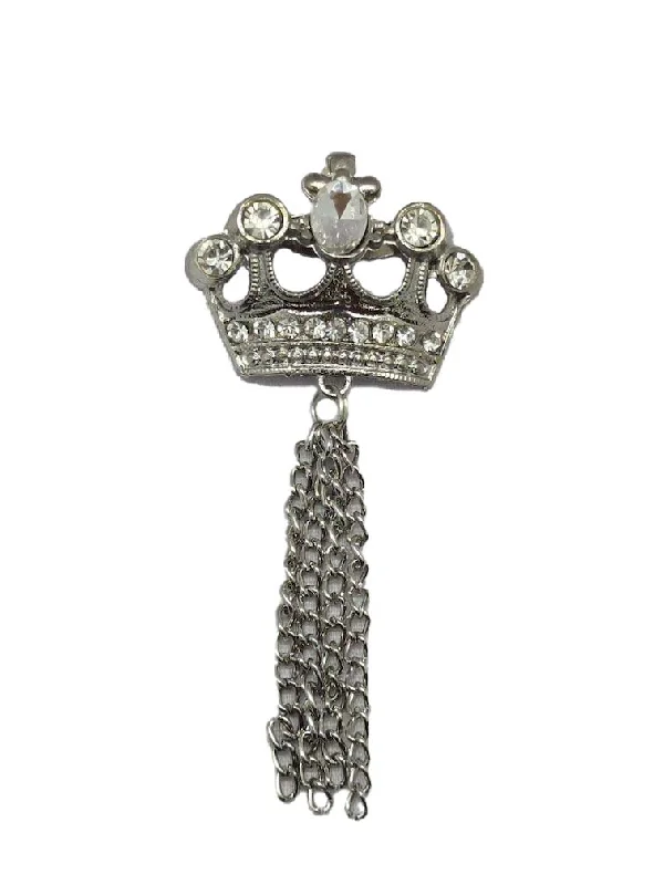 White Studded Crown Brooch