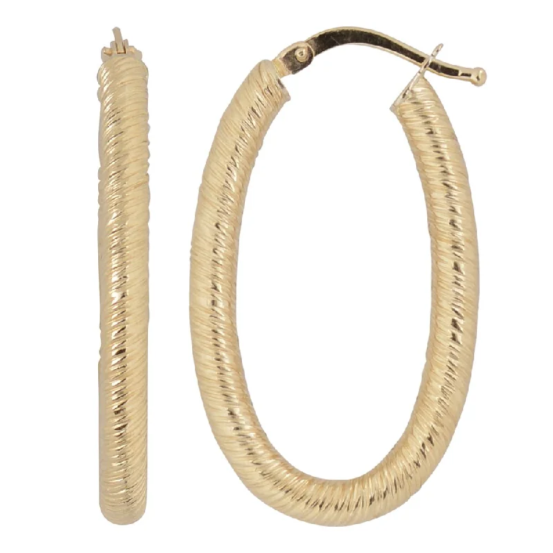 Fremada 10k Yellow Gold Textured Oval Hoop Earrings