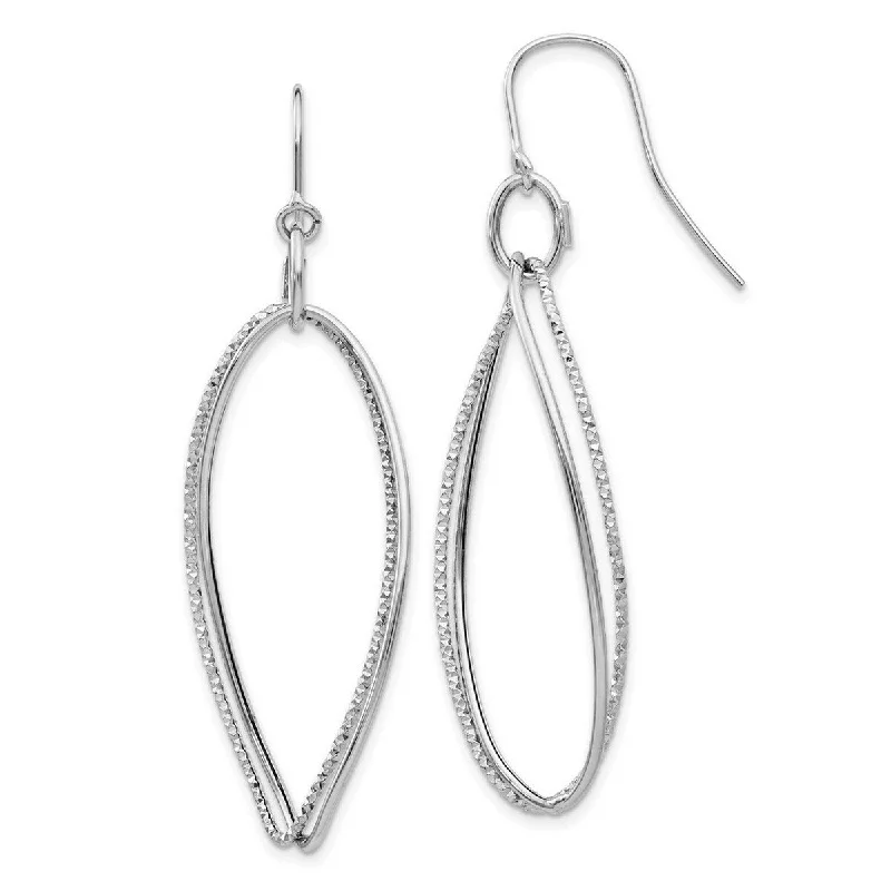 Curata 14k White Gold 56x20mm Textured Twist Dangle Shepard Hook Earrings