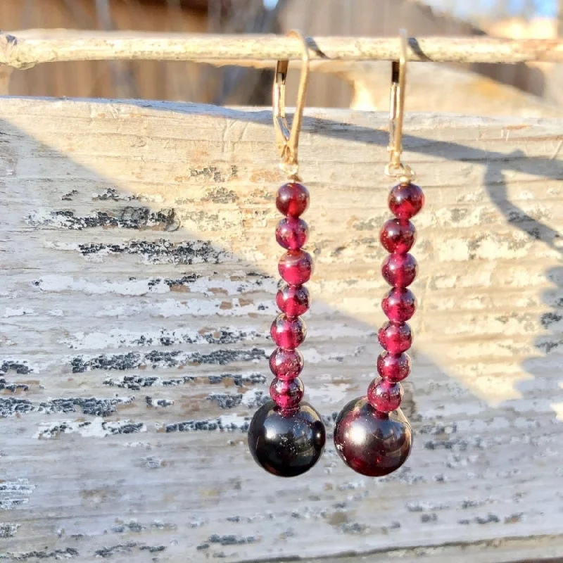 Red Garnet Beaded Earrings Gold Filled French Ear Wires