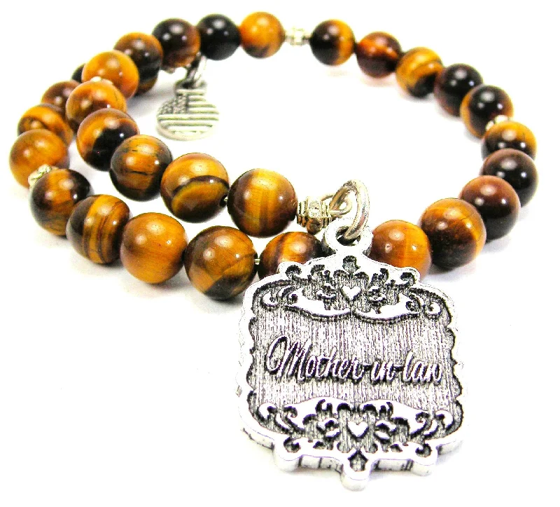 Mother-In-Law Victorian Scroll Tiger's Eye Glass Beaded Wrap Bracelet