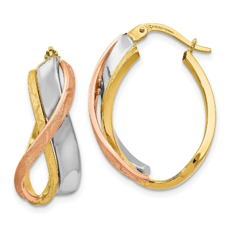 Curata 14k Tri Color Gold 26x11mm Brushed Infinity Wide Oval Hoop Earrings