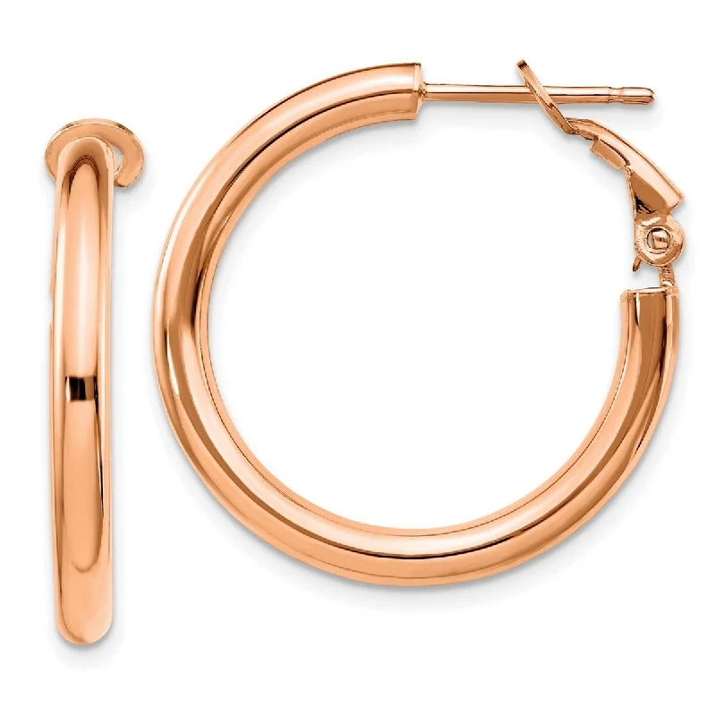 Curata 14k Rose Gold 3x20mm Polished Round Hoop Earrings