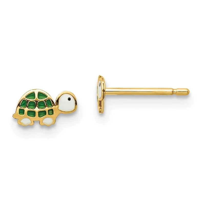 Curata 14k Madi K Enamel Turtle Post Earrings - 4.1mm long