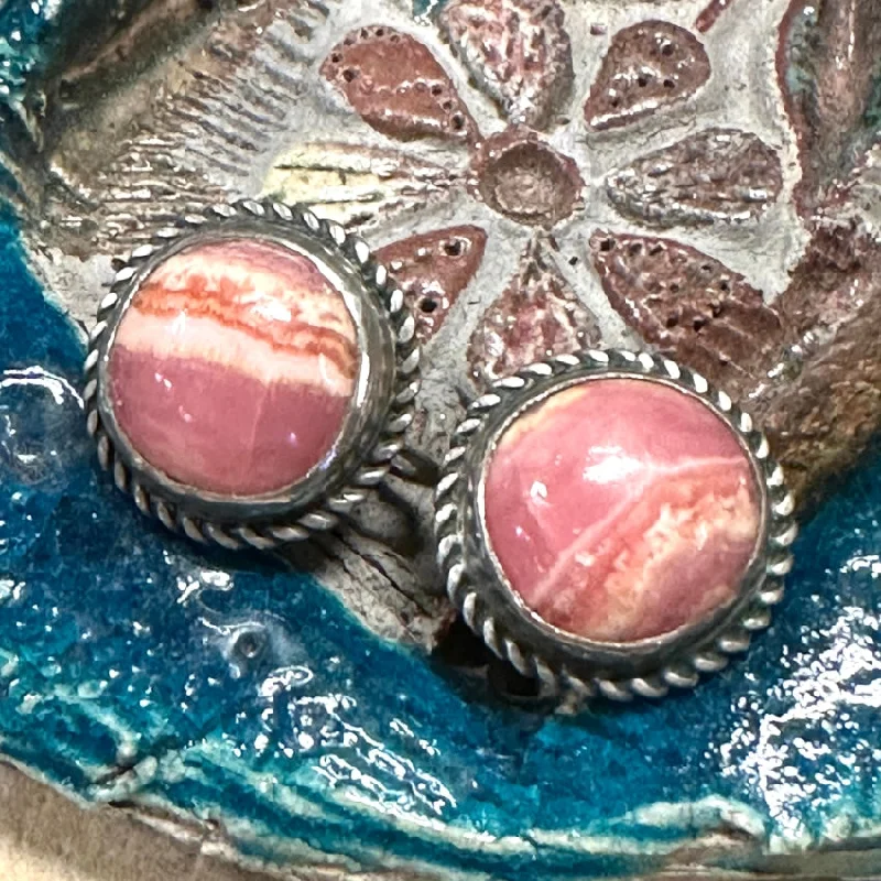 Sterling Silver Pink Rhodochrosite Clip On Earrings